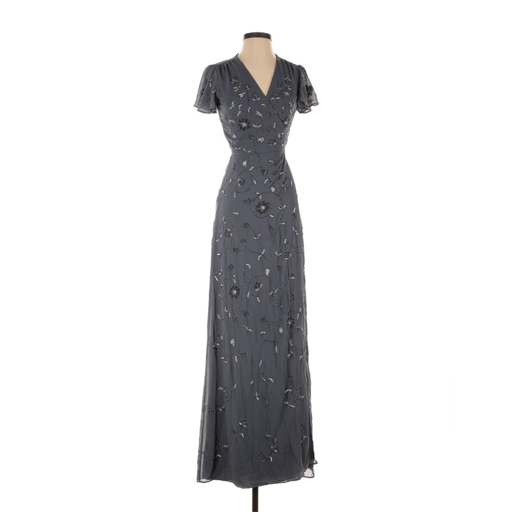 BHLDN Plymouth Dress - Wrap Style, Gray Beaded NWOT, Size 4